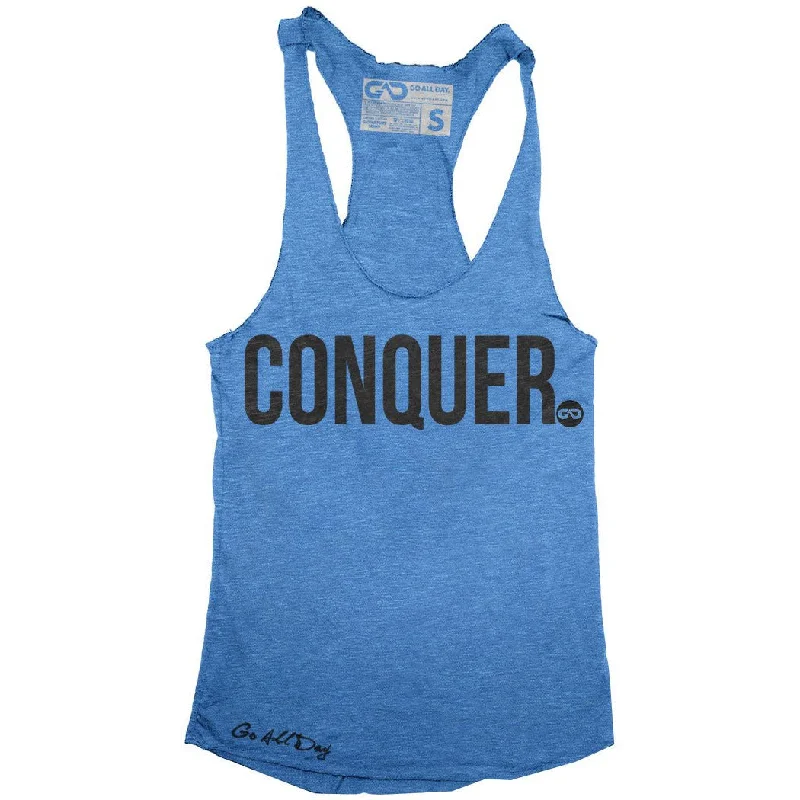 "CONQUER" Signature Series Racerback Tank (Blue) crew neck tank