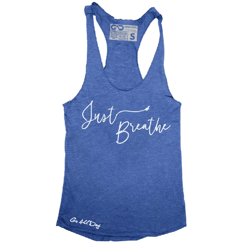 GO ALL DAY "JUST BREATHE" TriBlend Racerback Tank (Blue) print tank top