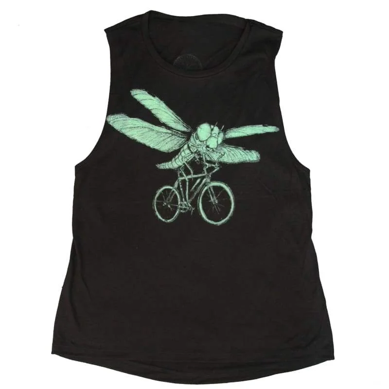 Dragonfly on a Bicycle Women's Flowy Muscle Tank loose fit tank