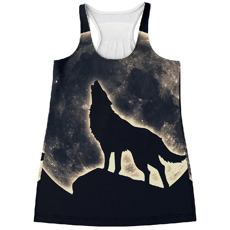 Full Moon Howling Wolf Print Women's Racerback Tank Top glitter tank top