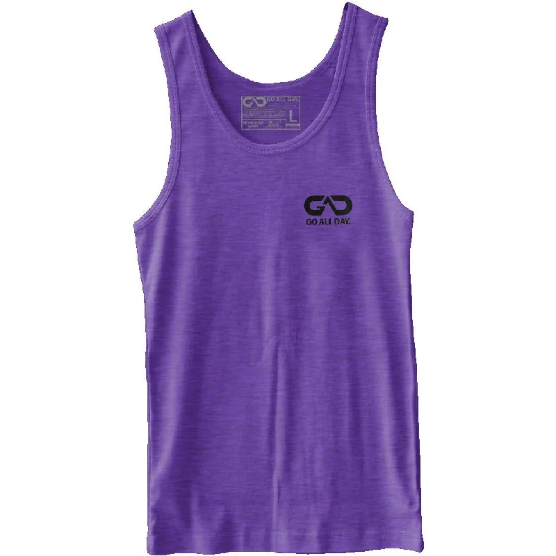GO ALL DAY® Unisex Tank (Heather Purple) Small Logo playful tank top