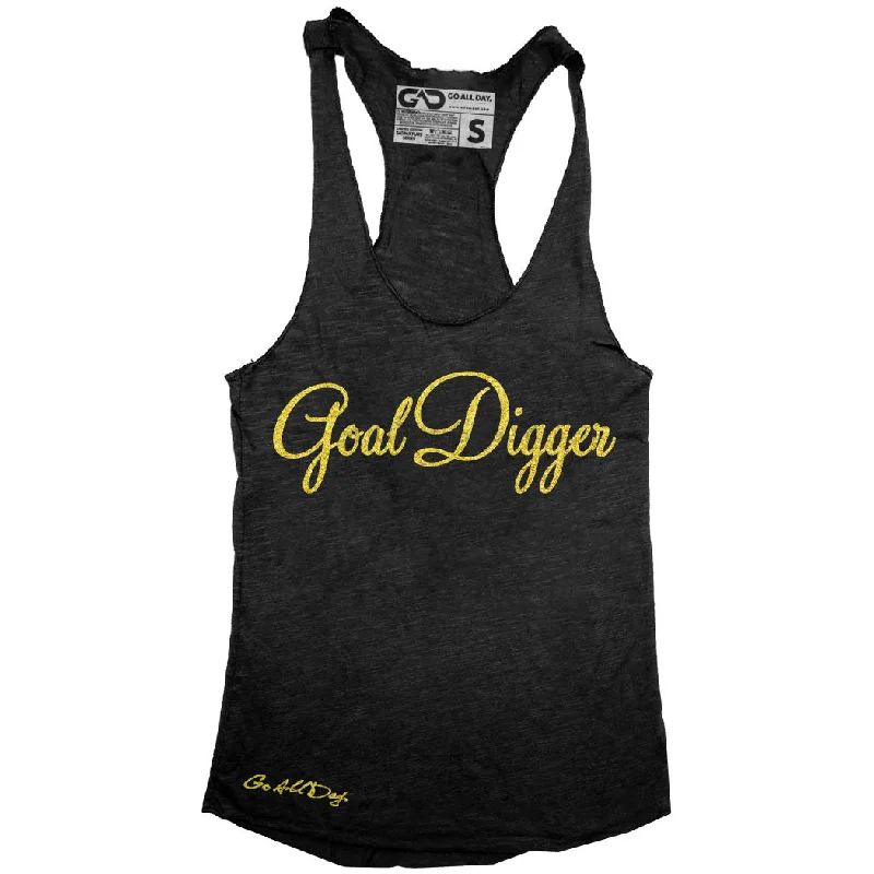 "GOAL DIGGER" Signature Series Racerback Tank (Black w/ Glitter Gold) cotton tank top