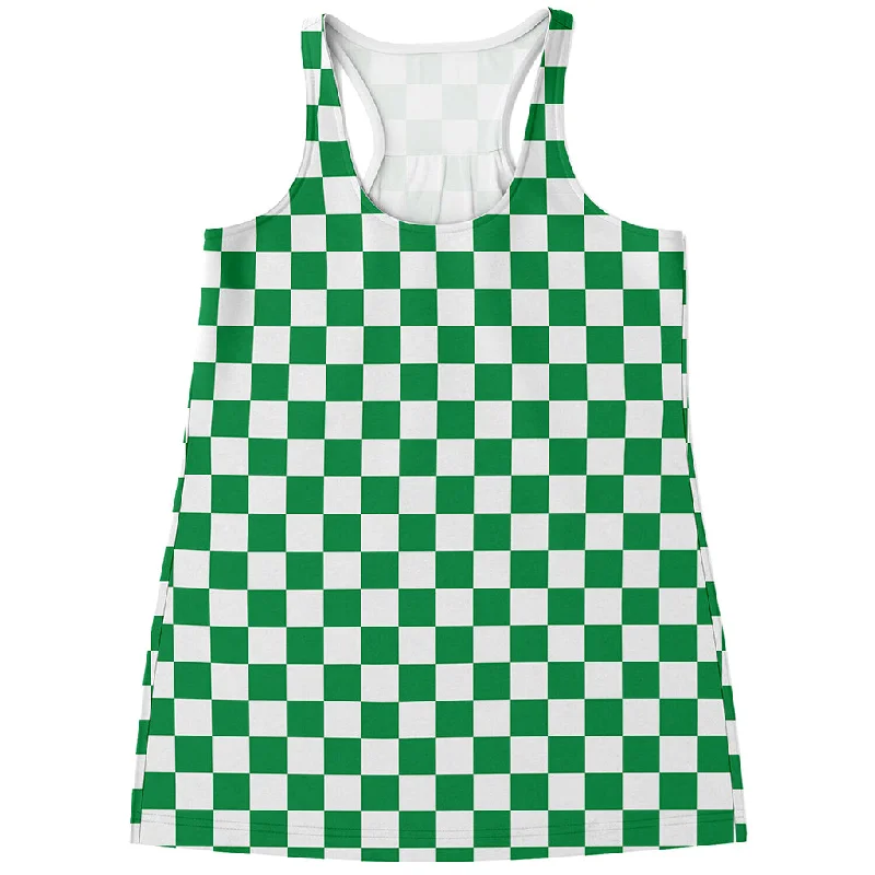 Green And White Checkered Pattern Print Women's Racerback Tank Top gold tank top