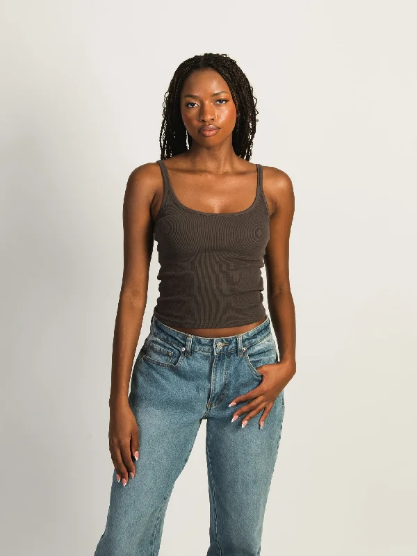 HARLOW ESSENTIAL RIBBED TANK TOP - CHARCOAL black tank top