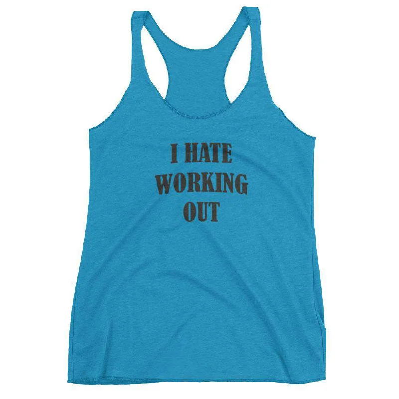 Hate working out Women's Racerback Tank peach tank top