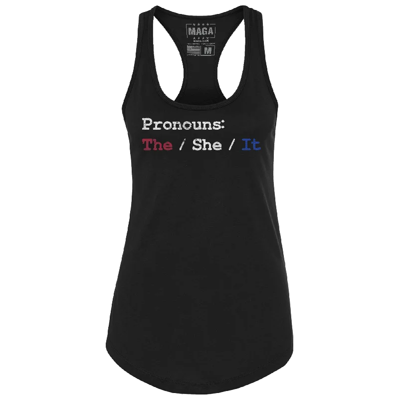 Pronouns Ladies Racerback Tank Top sheer tank top