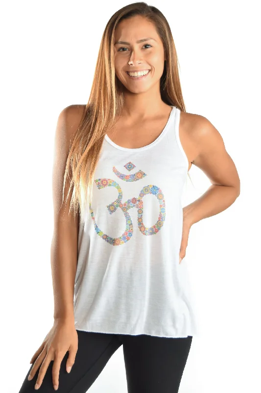 Flowy Tank with Vintage 70's Flower Om bronze tank top