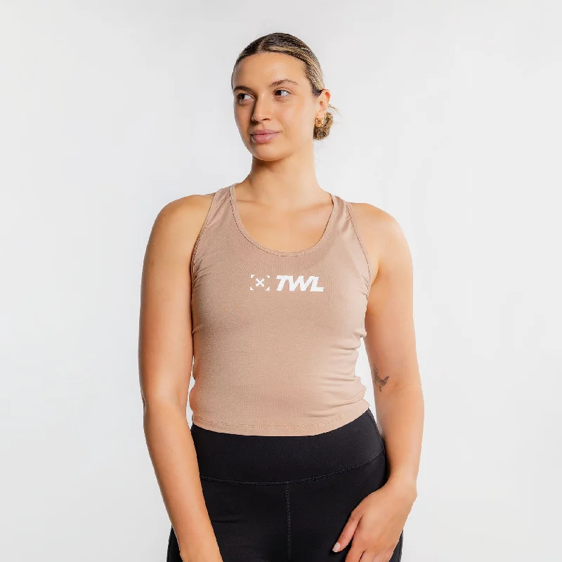 TWL - WOMEN'S EVERYDAY RACERBACK CROP TANK - ALMOND/WHITE flowy tank top