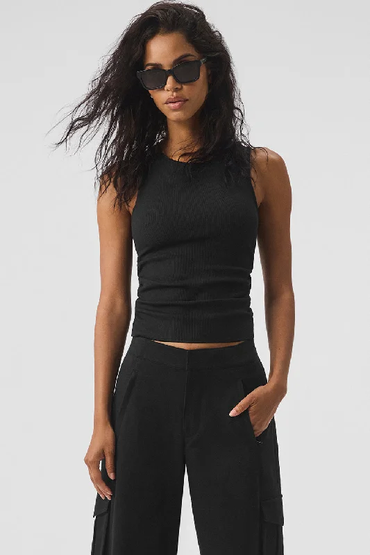 Ribbed En Pointe Tank - Black bright tank top