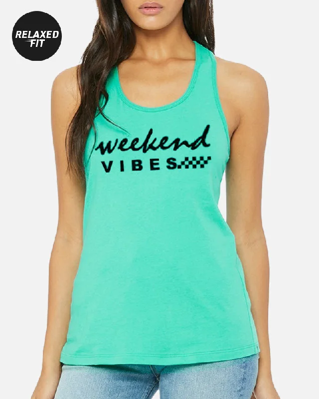 WOMENS WEEKEND VIBES TANK - TEAL cotton tank top