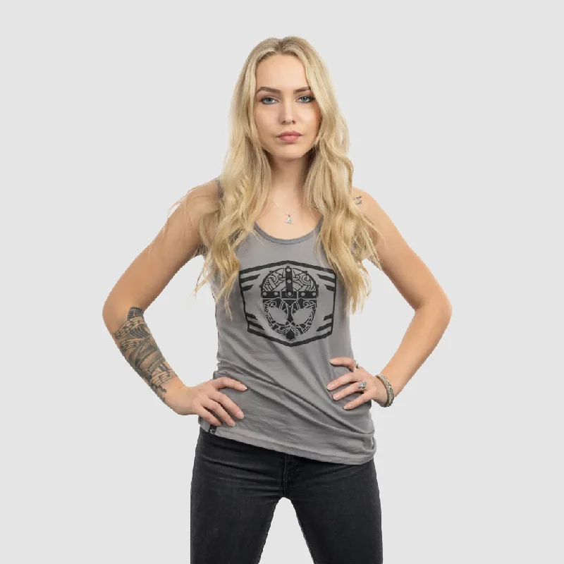Women's Premium Tank, Clan Helmet, Grey cutout tank top