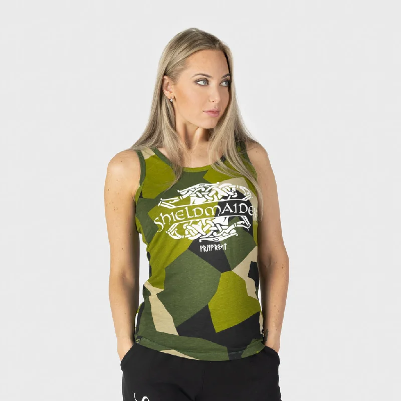 Women's Premium Tank, Shieldmaiden, M90 Green Camo charcoal tank top
