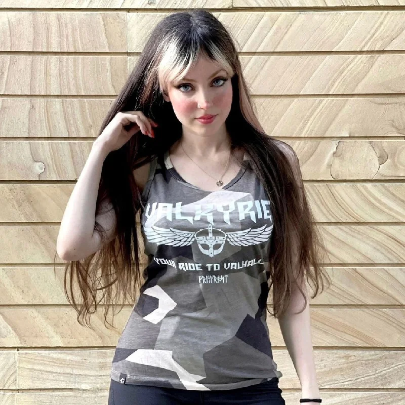 Women's Premium Tank, Valkyrie, M90 Brown Camo cropped tank top