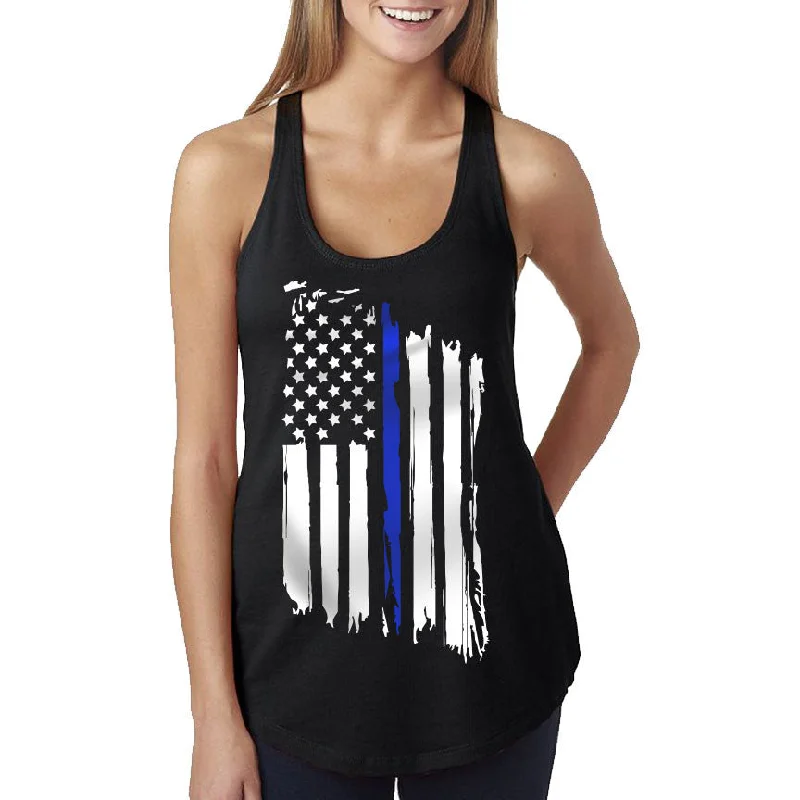 Women's Racerback Tank - Thin Blue Line Flag lime green tank
