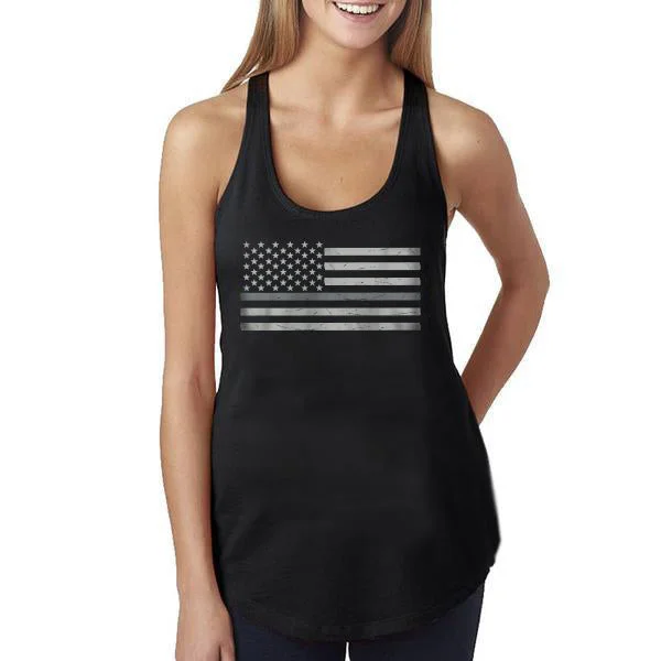 Women's Tank - Classic Thin Silver Line American Flag turquoise tank top